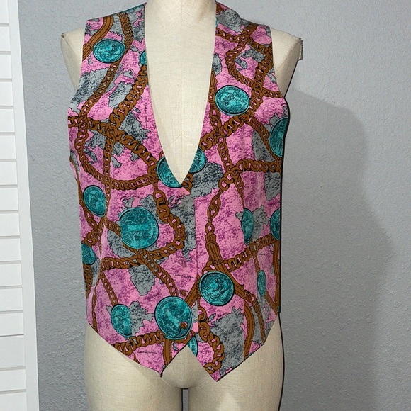 Spenser Jeremy Women’s Vintage Silk Suiting Vest size M Chain Print Old Money - Picture 1 of 8